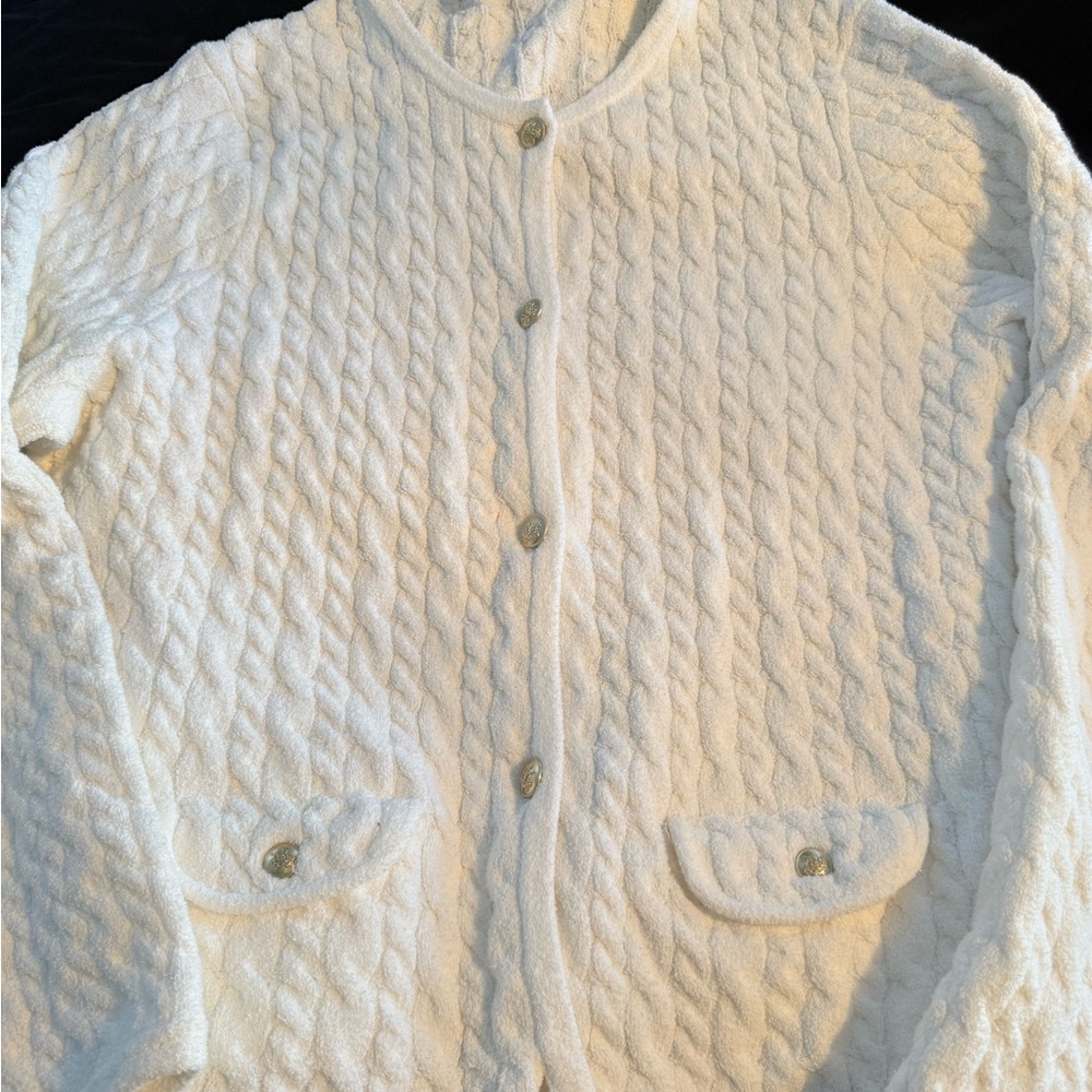 J. Crew White Cable Knit Cardigan